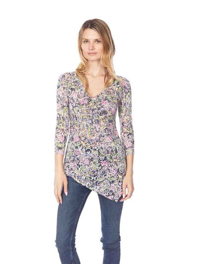 Tianello "Gypsy" Print Knit Burnout "Toni" Tunic-Color: WASH