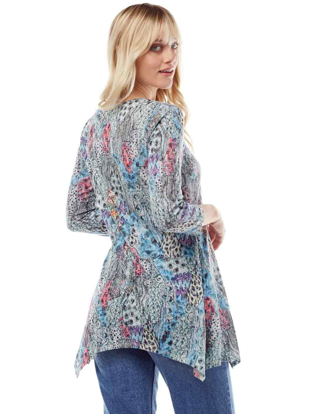 Tianello "HipCat" Print Cotton Burnout Asbury Tunic-WASH