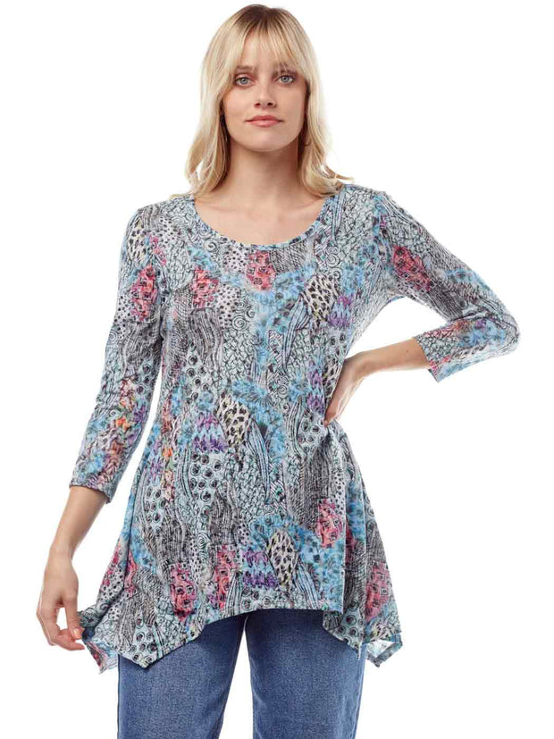 Tianello "HipCat" Print Cotton Burnout Asbury Tunic-WASH