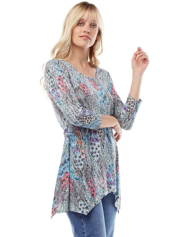 Tianello "HipCat" Print Cotton Burnout Asbury Tunic-WASH