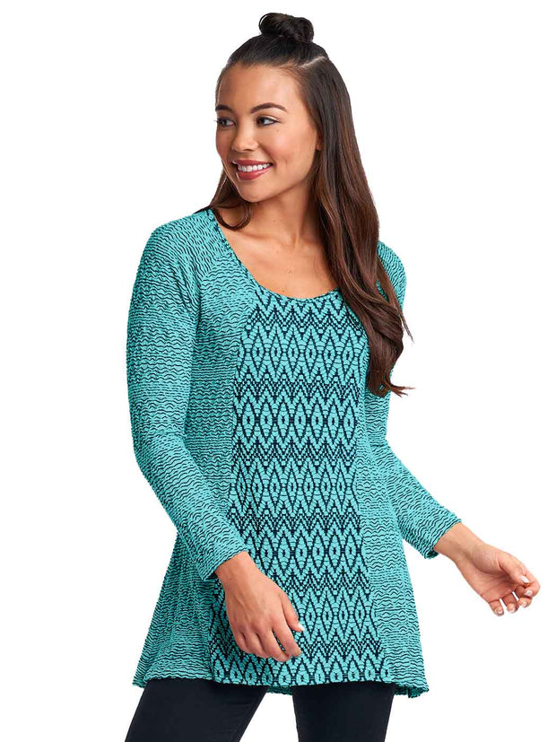 "Hagen" Jacquard Knit Jersey "Nao" Tunic-Blue Glass