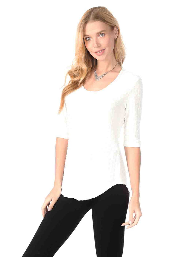 Tianello "HANA" Knit Jacquard Koi Tunic Top-White