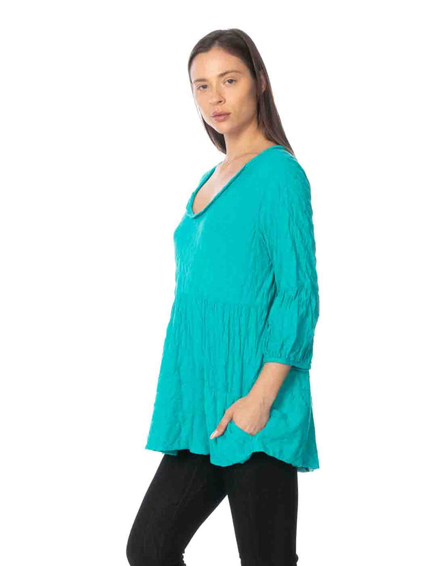 Tianello "Honey" Knit Jacquard "Shelby" 2-PKT Blouse-Acapulco