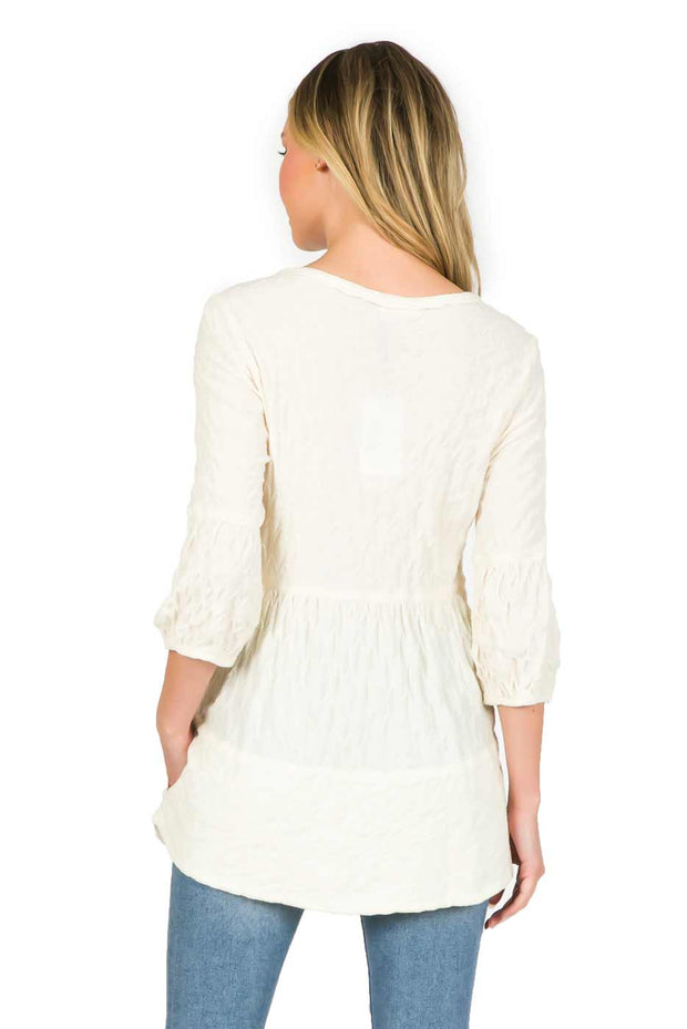 "Honey" Knit Jacquard "Shelby" Blouse-Natural