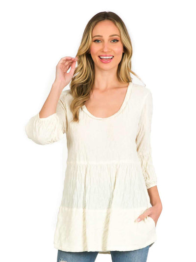 "Honey" Knit Jacquard "Shelby" Blouse-Natural