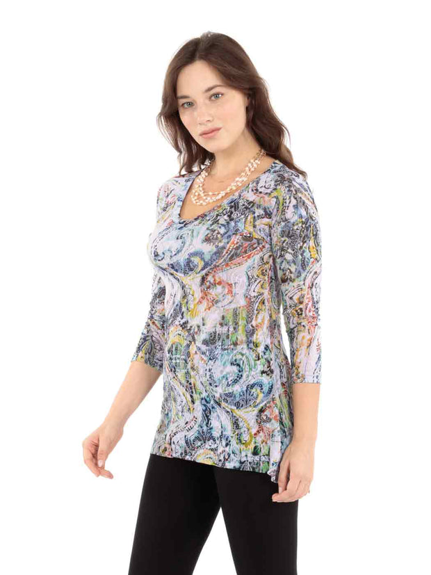 Tianello "Happa" Print Knit Jersey Burnout "Livia" (Limited Sizes Available)-Lychee