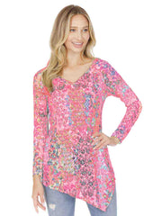 Tianello "Harlow" Print Knit Burnout Jacquard "Toni" Tunic-Velvet Pink