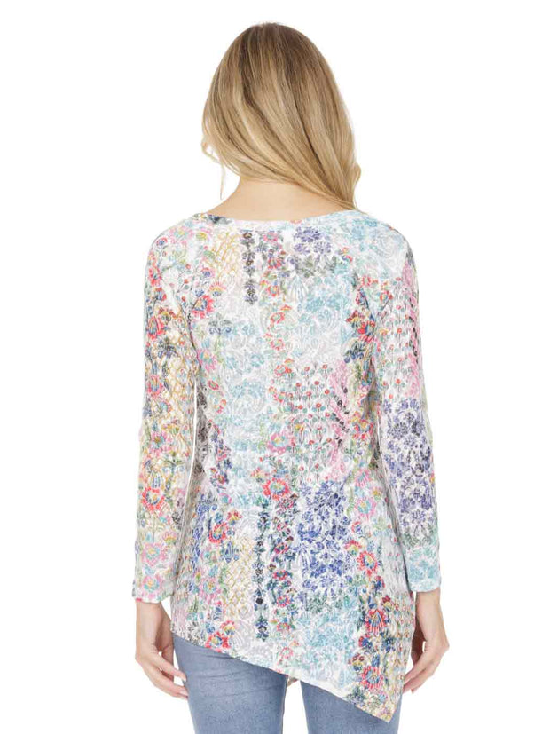 Tianello "Harlow" Print Knit Burnout Jacquard "Toni" Tunic-Wash