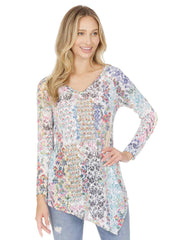 Tianello "Harlow" Print Knit Burnout Jacquard "Toni" Tunic-Wash