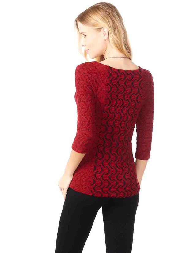 Tianello "Innu" Knit Jersey Jacquard "Ballet" Tee-Pomegranate