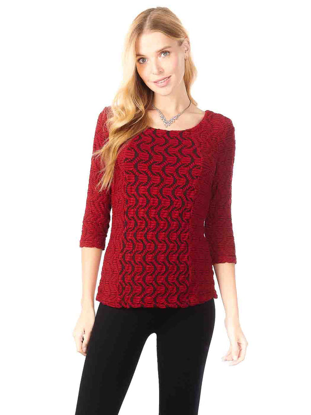 Tianello "Innu" Knit Jersey Jacquard "Ballet" Tee-Pomegranate