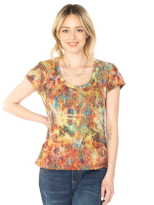 Tianello "Jinya" Printed Cotton Knit Burnout "Daily Tee"-Wash