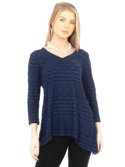 Tianello Stripe Knit Jersey Jacquard "Vedelle" Tunic-COBALT