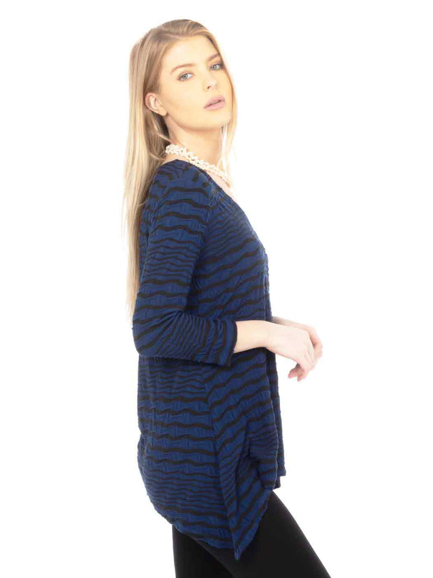 Tianello Stripe Knit Jersey Jacquard "Vedelle" Tunic-COBALT