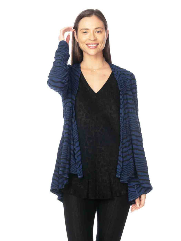 Tianello Knit Jersey Jacquard Stripe  Palmia Flow Jacket-Cobalt Blue