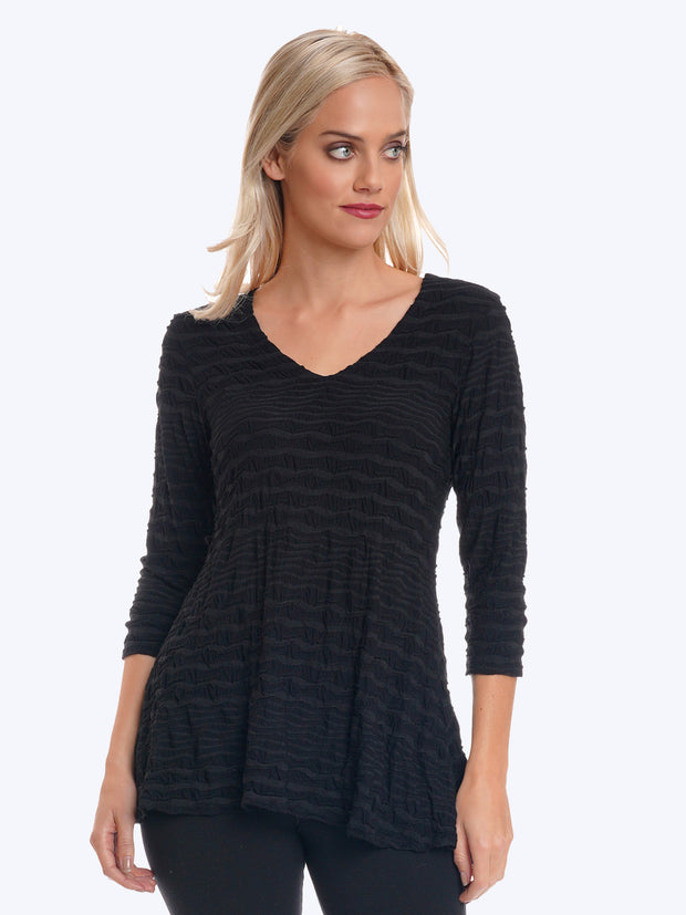 Stripe Knit Jersey Jacquard Leyton Tunic-Black