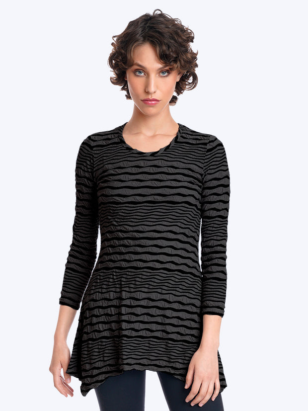 Tianello Stripe Knit Jersey Jacquard Asbury Tunic-Coal