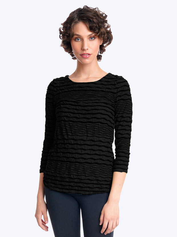 Tianello Stripe Knit Jersey Jacquard "Ballet" Tee-Black
