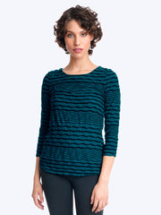 Tianello Stripe Knit Jersey Jacquard "Ballet" Tee-Midnight Teal