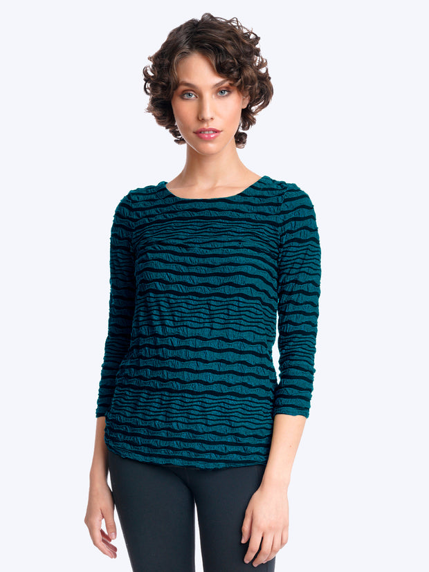 Tianello Stripe Knit Jersey Jacquard "Ballet" Tee-Midnight Teal