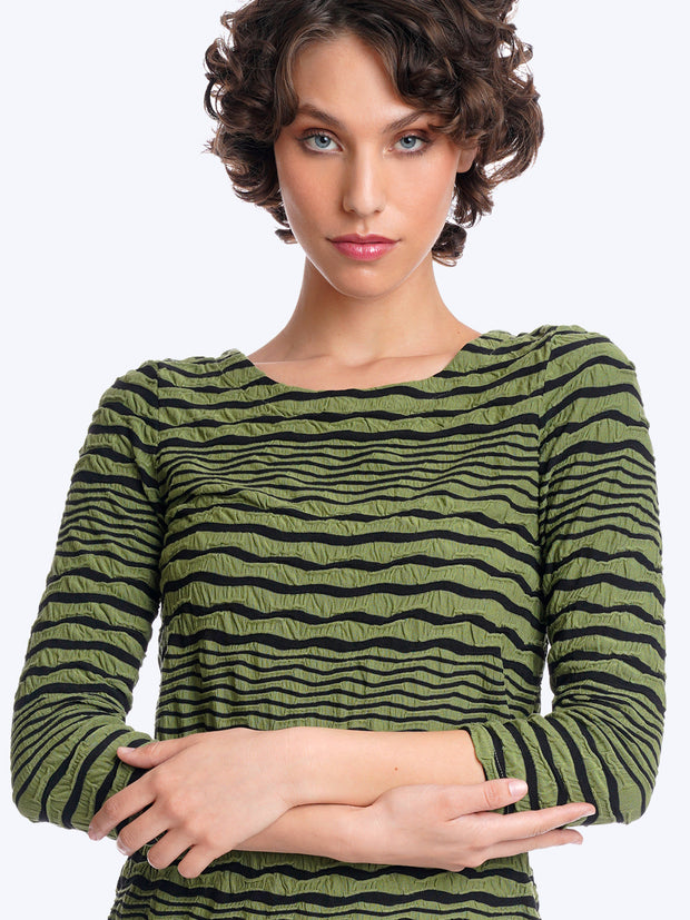 Tianello Stripe Knit Jersey Jacquard "Ballet" Tee-Spanish Olive