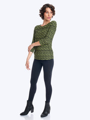 Tianello Stripe Knit Jersey Jacquard "Ballet" Tee-Spanish Olive