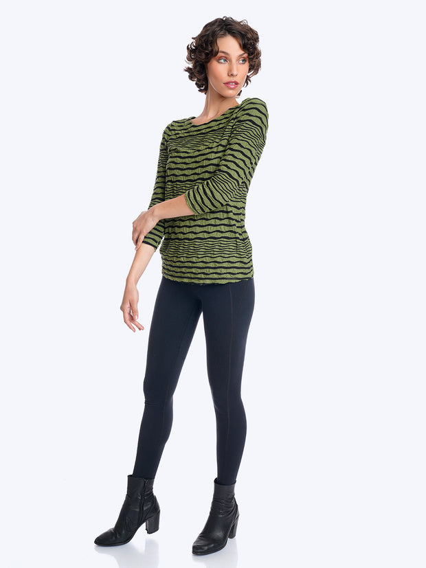 Tianello Stripe Knit Jersey Jacquard "Ballet" Tee-Spanish Olive