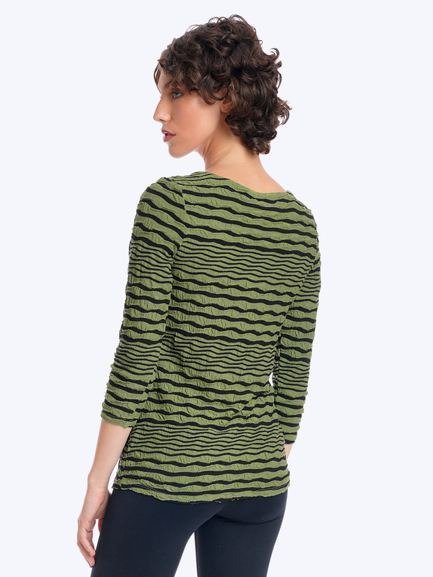 Tianello Stripe Knit Jersey Jacquard "Ballet" Tee-Spanish Olive