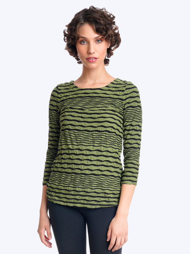 Tianello Stripe Knit Jersey Jacquard "Ballet" Tee-Spanish Olive