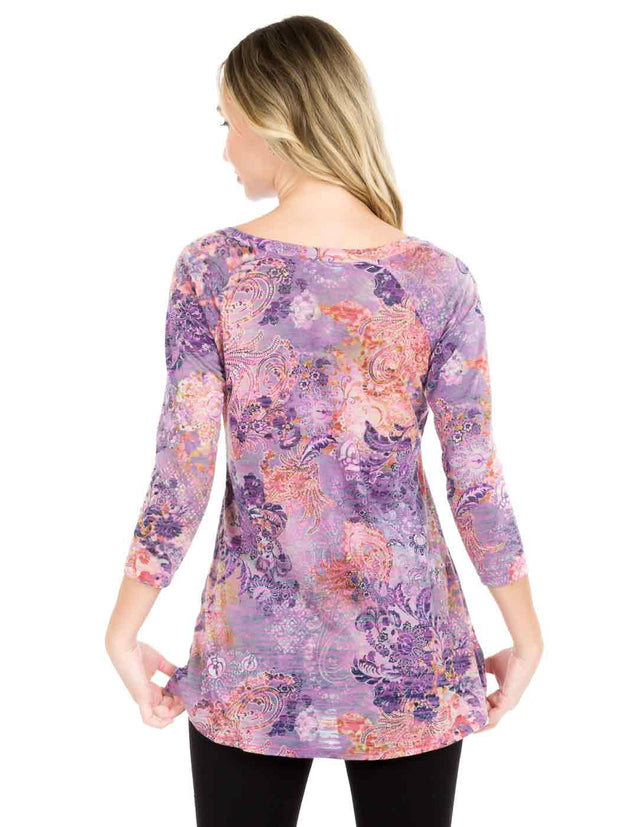Tianello"Lenciaga" Print Knit Jersey Burnout "Livia" Tunic-Dragon Fruit