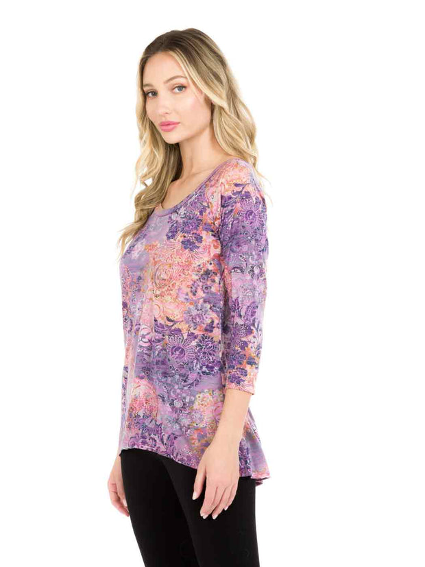 Tianello"Lenciaga" Print Knit Jersey Burnout "Livia" Tunic-Dragon Fruit