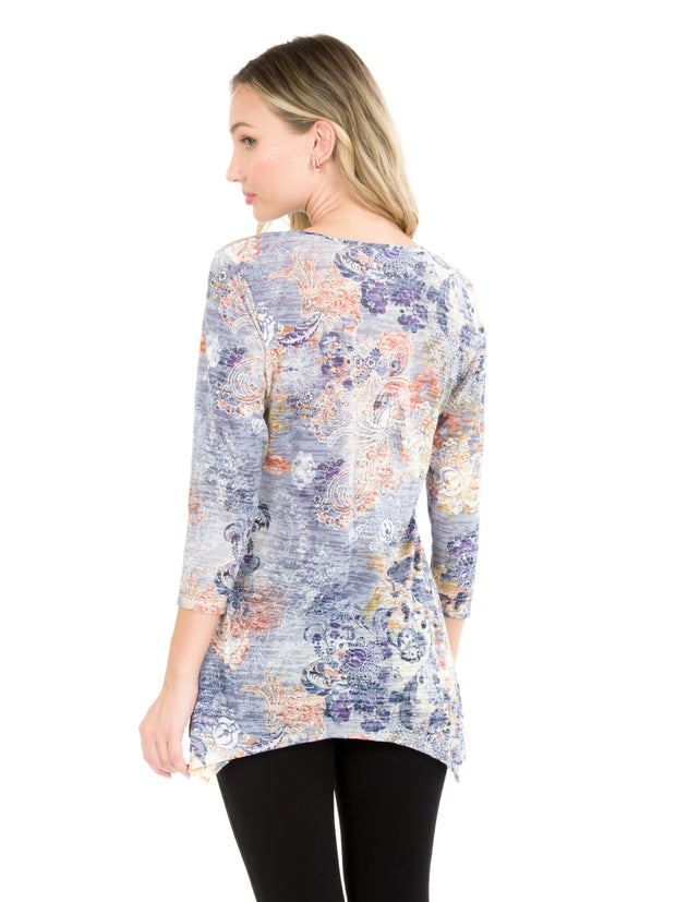 Tianello "Lenciaga" Print Cotton Burnout Asbury Tunic-Wash