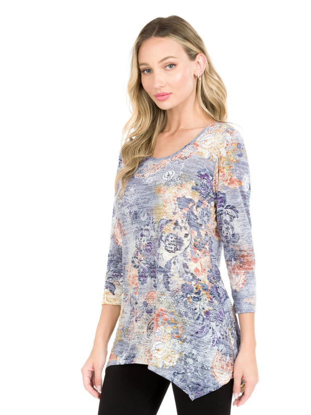 Tianello "Lenciaga" Print Cotton Burnout Asbury Tunic-Wash