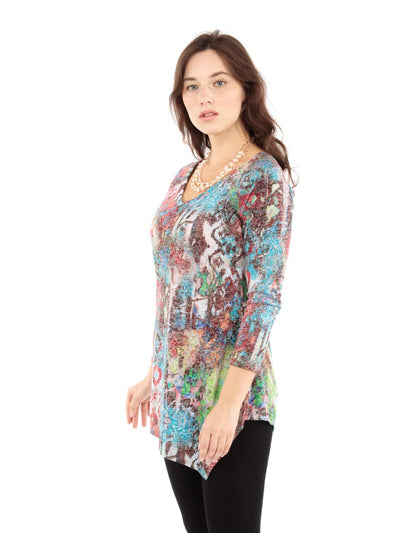Tianello "Majestic" Print Knit Burnout Jacquard "Toni" Tunic-Wash