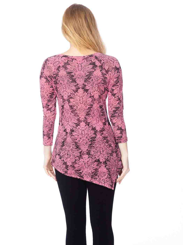Tianello "Mirabella" Print Knit Burnout Jacquard "Toni" Tunic-Hot Pink