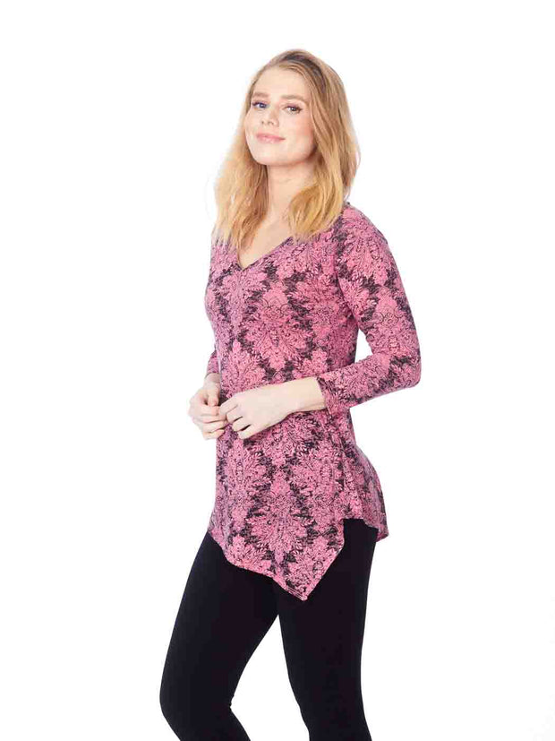Tianello "Mirabella" Print Knit Burnout Jacquard "Toni" Tunic-Hot Pink