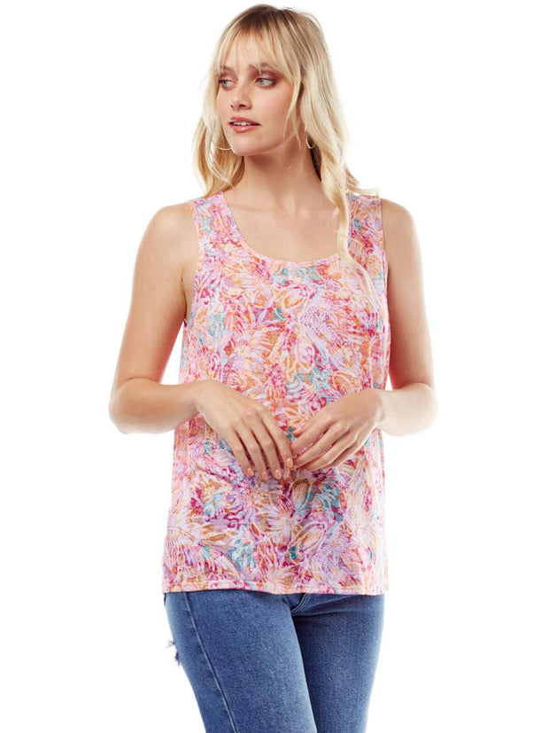 "Mystic" Printed Knit "Burnout" Crop Tank-Wash