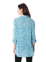 Tianello "Nelli" Cotton Burnout Knit  "Loving" Blouse-Midnight Teal