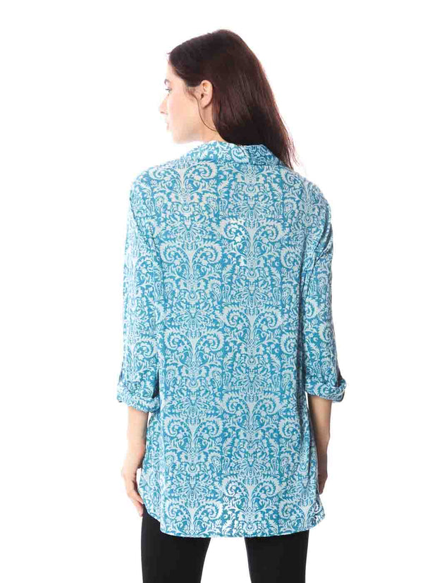 Tianello "Nelli" Cotton Burnout Knit  "Loving" Blouse-Midnight Teal