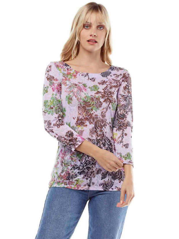 Tianello "Quinta" Print Cotton Burnout Ballet Tee-Lychee
