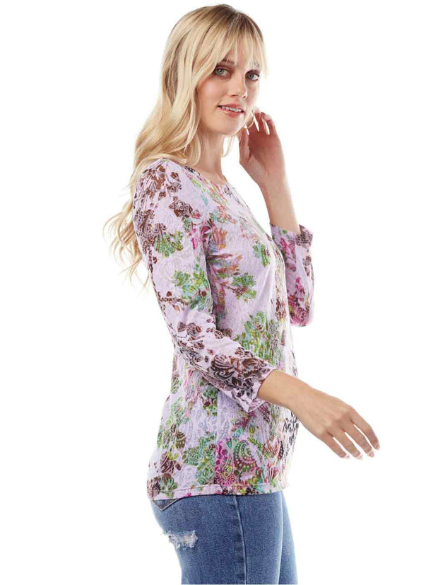 Tianello "Quinta" Print Cotton Burnout Ballet Tee-Lychee