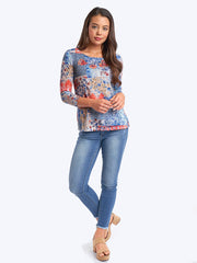Tianello "Scarlet" Print Cotton Burnout Ballet Tee-Wash