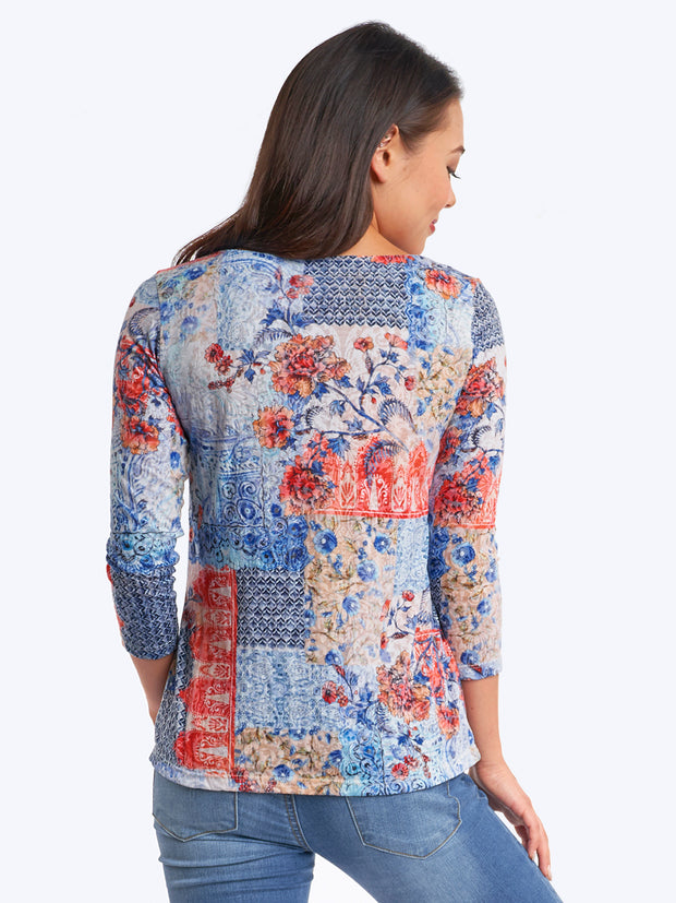 Tianello "Scarlet" Print Cotton Burnout Ballet Tee-Wash