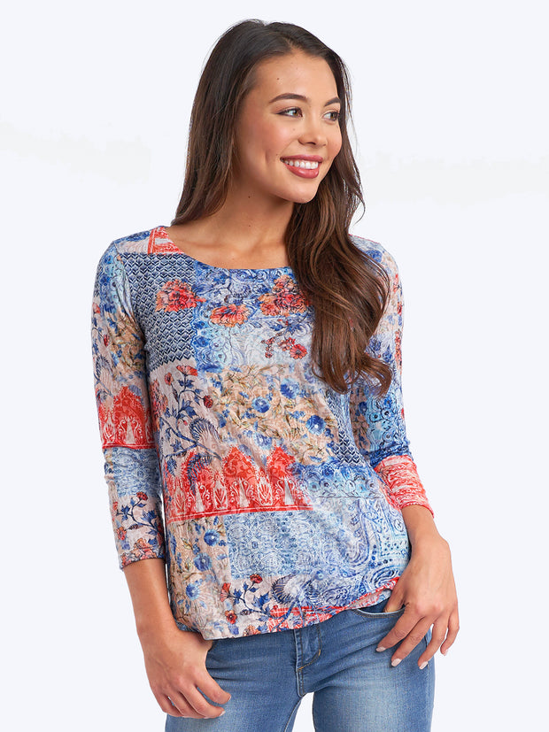 Tianello "Scarlet" Print Cotton Burnout Ballet Tee-Wash