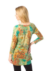 Tianello "Sheikh" Print Knit Jersey Burnout "Livia" Tunic -Hemp