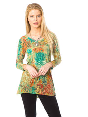Tianello "Sheikh" Print Knit Jersey Burnout "Livia" Tunic -Hemp