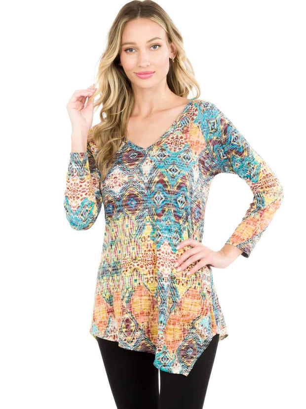 Tianello "Starry Night" Print Knit Burnout Jacquard "Toni" Tunic-Wash