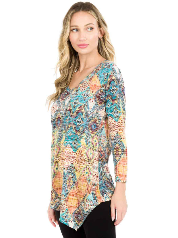Tianello "Starry Night" Print Knit Burnout Jacquard "Toni" Tunic-Wash