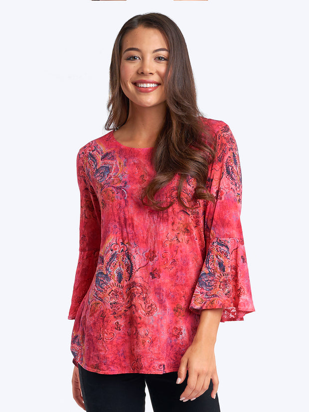 Tianello print "Tindar" Cotton Knit Burnout "Trey" Tunic-Velvet Pink
