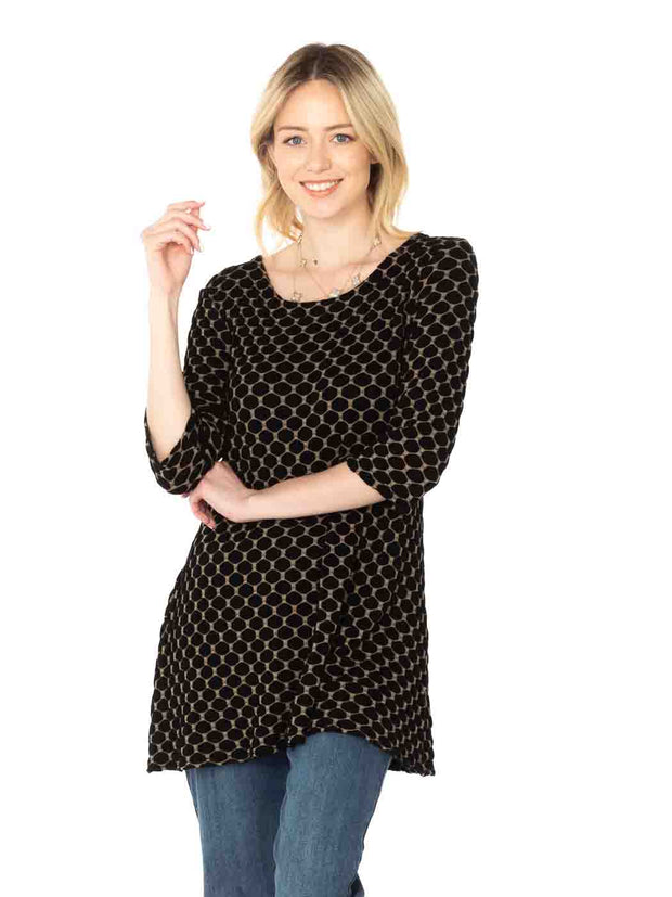 Tianello Taupe Honeycomb Knit Jacquard "LouAnn Tunic-Black